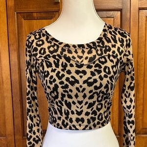 La Hearts Cheetah Print Long-Sleeve Crop Top - Black & Tan XS